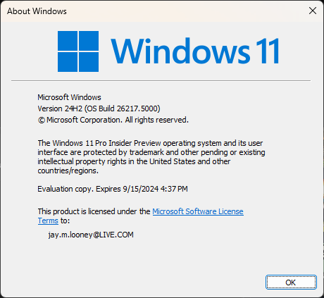 winver GUI Image of the program that runs when you call the winver program