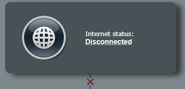 So I'm not connected but I'm also testing as 800Gb down... Screenshot showing a small bit of my routers webpage that reads "Internet status: Disconnected", on the left there's a classical "globe icon" representing the internet, and on the bottom there's a red x representing the lack of connectivity.